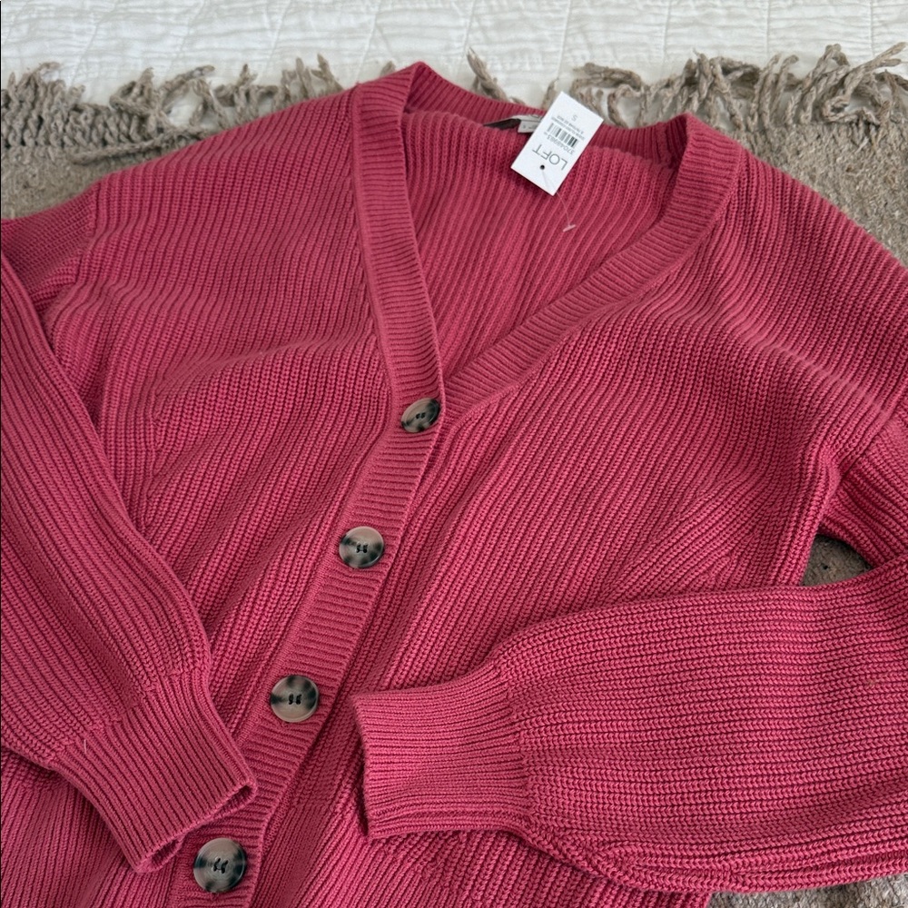 LOFT Ribbed Cardigan Sweater - pink